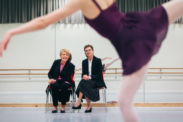 Possum Magic author Mem Fox (left) watching rehearsals with Australian Ballet School Artistic Director Lisa Pavane. Photo by Kate Longley.