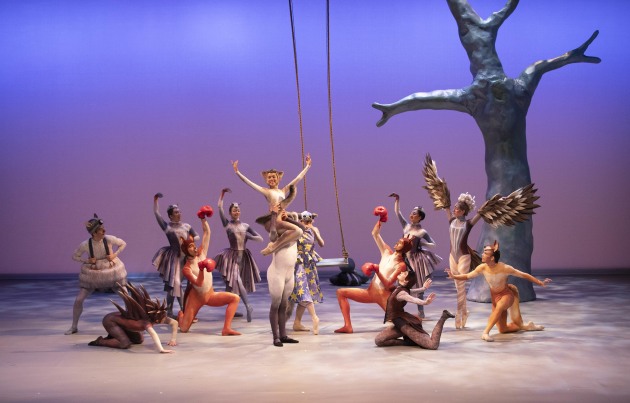 Ethan Mrmacovski, as the Koala, Milana Gould (aloft) and ensemble. Photo by Sergey Konstantinov.