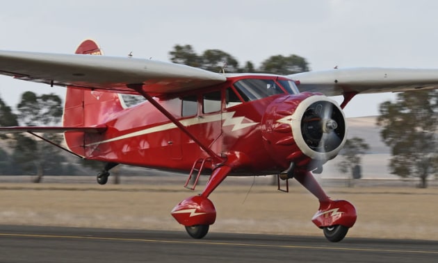 The Stinson departs the newly-opened runway at Clare Valley. (Steve Hitchen)