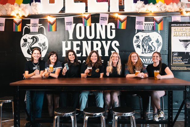 Pictured left to right: Maia Toakley (Young Henrys Brewing) / Liz Bentley (Young Henrys Brewing) / Emma Elmslie (White Bay Brewing) / Carla Daunton (Young Henrys Brewing) / Yvette Symon (Local Drinks Collective) / Sion McGeechan (Philter Brewing) / Amy Ross (Young Henrys Brewing). Image: Young Henrys