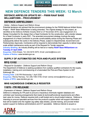 ADM's Defence Week 578 Tenders