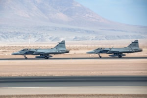 Brazilian Gripen E fighters fly in multinational exercise