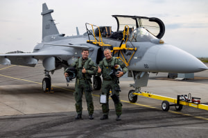 Saab Gripen F takes to the skies