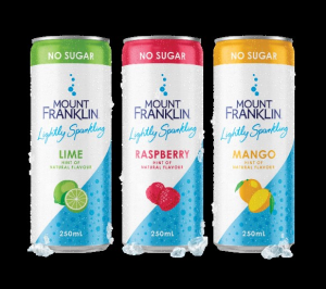 Mount Franklin water sparkles lightly in slim can 