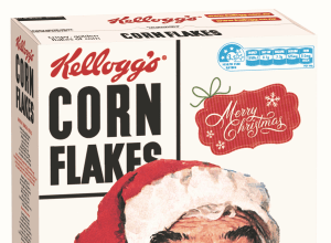 Norman Rockwell works grace festive Corn Flakes box