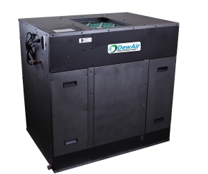 Split system dehumidifier with counter flow exchanger