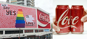 Coke cans and billboard show support for YES campaign