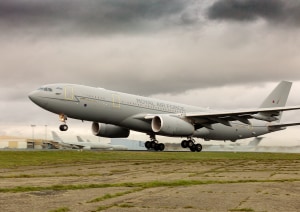 RAF and Airbus complete world-first sustainable fuel test flight 