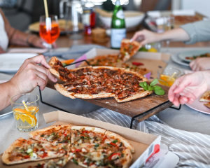 Hand-made pizzas make it home