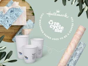Detpak cups recycled as Hallmark gift wrap