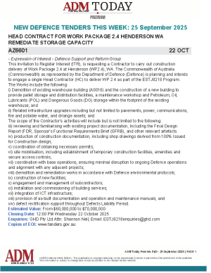 ADM Premium Tenders 25 September 2025