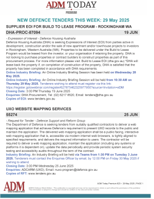 ADM Premium Tenders 29 May 2025