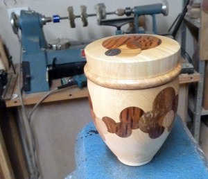 A pegged and turned lidded box