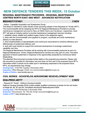 ADM's Defence Week 609 Tenders
