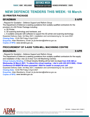 ADM's Defence Week 626 Tenders