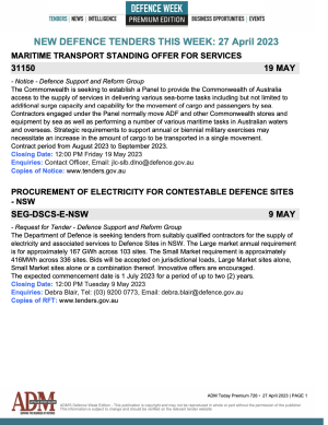 ADM Premium 725 Tenders