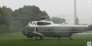 Marine One Lifts off in a Downpour