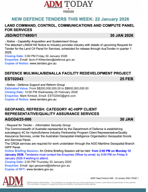 ADM Premium Tenders 22 January 2026