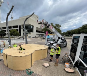 Giant plywood guitar orchestrated for Brisbane Curiocity Festival